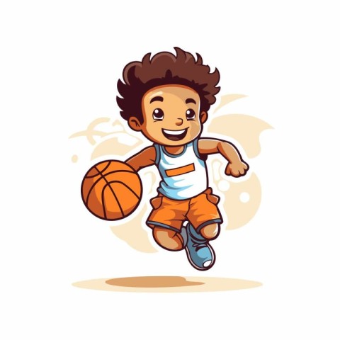 Little boy playing basketball cartoon vector Illustration isolat