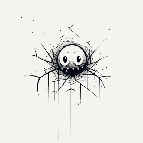 Illustration of a spider web with a scary face. Vector illustrat