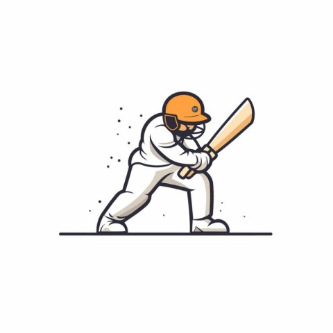 Cricket player hitting the ball. Vector illustration in cartoon