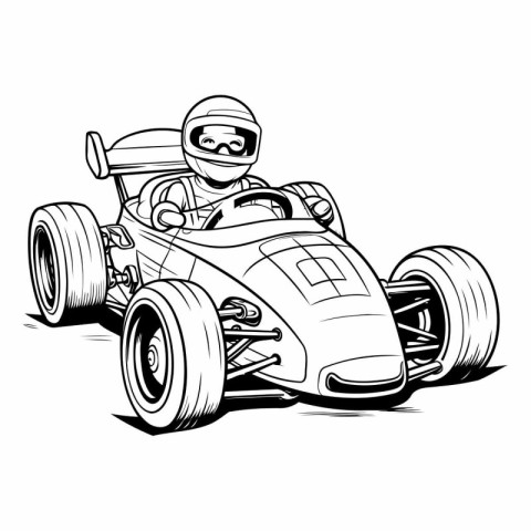 Vector illustration of a racing car. Monochrome image with a rac