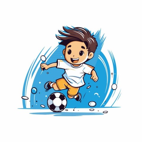 Soccer player kicking the ball. Vector illustration on white bac