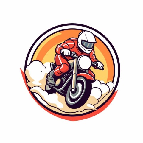 Mountain biker in helmet riding a motorcycle. Vector illustratio