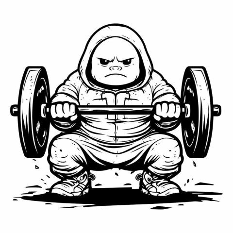 Cartoon illustration of a man exercising with a barbell. Mascot