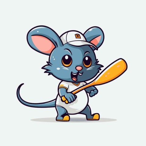 Cute cartoon mouse in sailor costume with baseball bat. Vector i