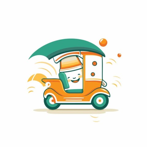 Cute cartoon taxi. Vector illustration isolated on a white backg