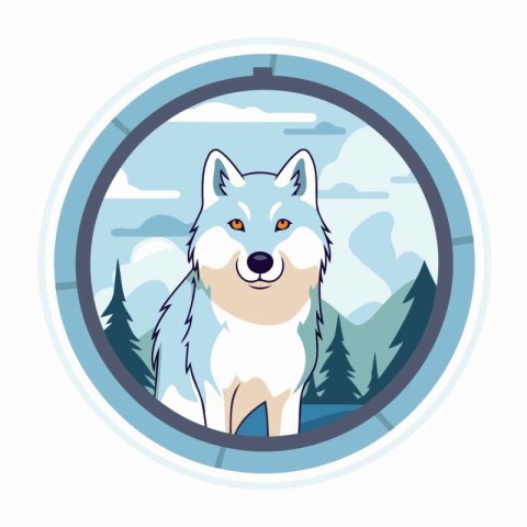 Siberian husky in round icon. Vector illustration of a dog.