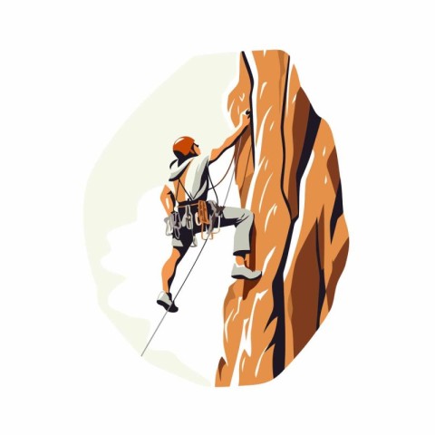 Climber in a helmet climbs on a rock. Vector illustration.