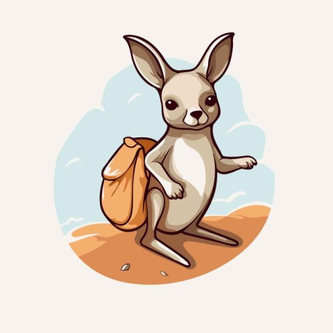 Rabbit with a backpack in the desert. Vector illustration for yo