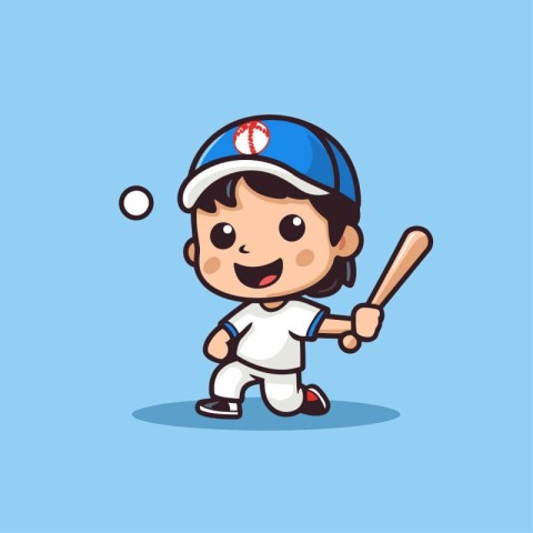 Baseball Player Mascot Character Vector Illustration. Cute Carto