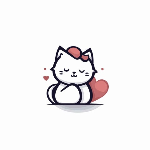 Cute cat with heart icon. Vector illustration in flat style.