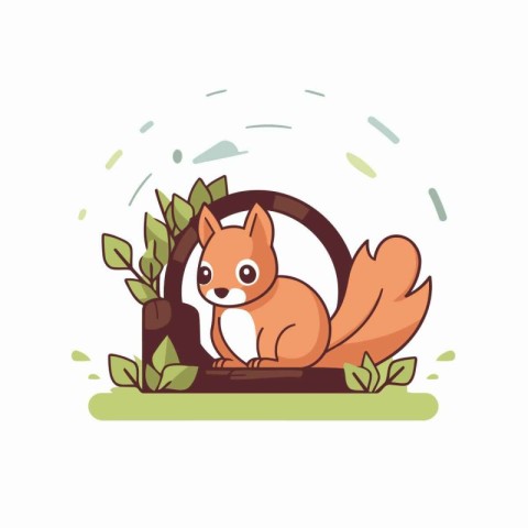 Cute squirrel sitting in a cage. Vector illustration in cartoon