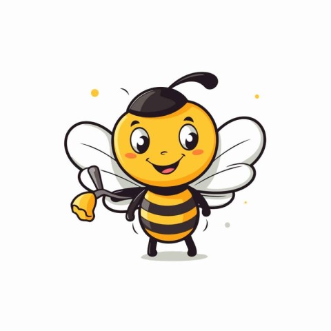 Cute cartoon bee character. Vector illustration isolated on whit