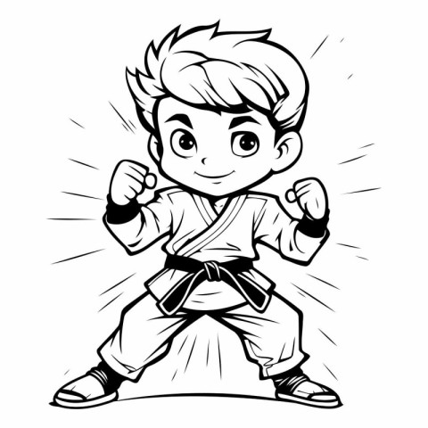 Illustration of a karate boy with a black and white design