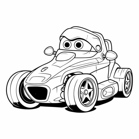 Illustration of a cartoon racing car on an isolated white backgr