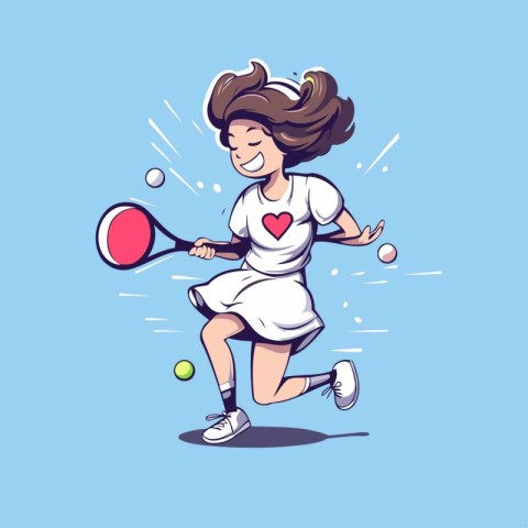 Girl playing tennis. Vector illustration of a girl playing tenni