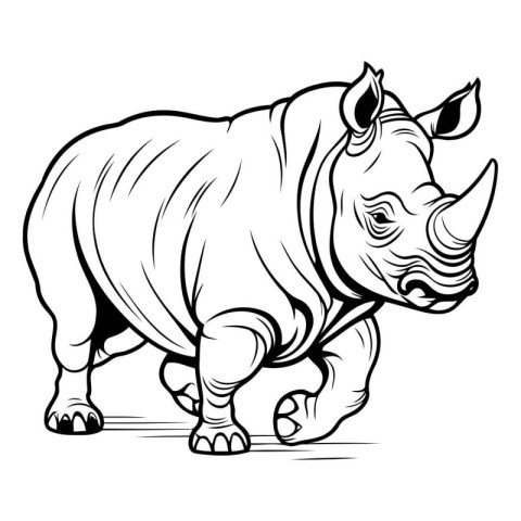 Black and white illustration of a rhinoceros on white background