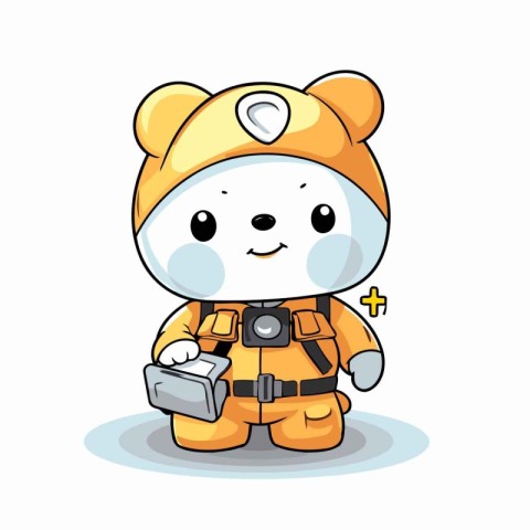 Cute cartoon bear in a suit of astronaut. Vector illustration.