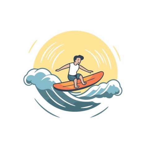 Surfer in the ocean. Vector illustration on a white background.