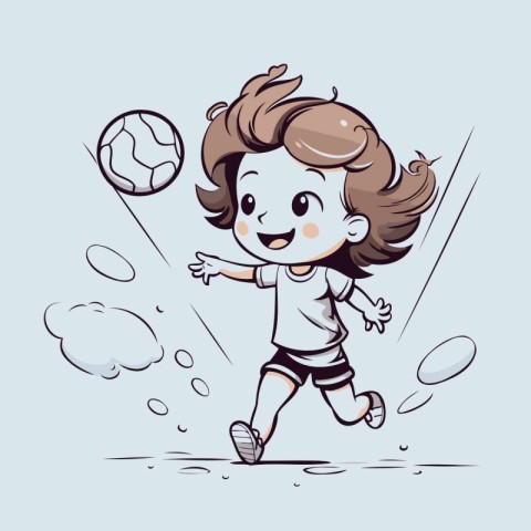 Cartoon girl playing soccer. Vector illustration of a girl kicki