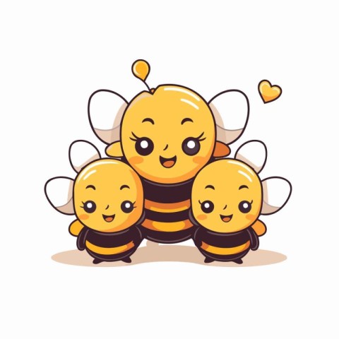 Cute cartoon bee family. Vector illustration isolated on white b