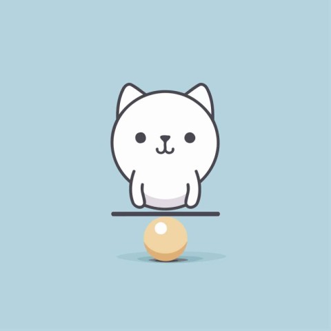 Cute cat balancing on seesaw. Vector illustration in flat style