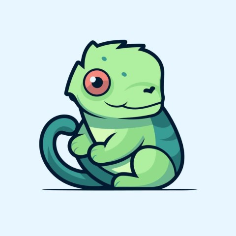 Cute cartoon iguana isolated on blue background. Vector illustra