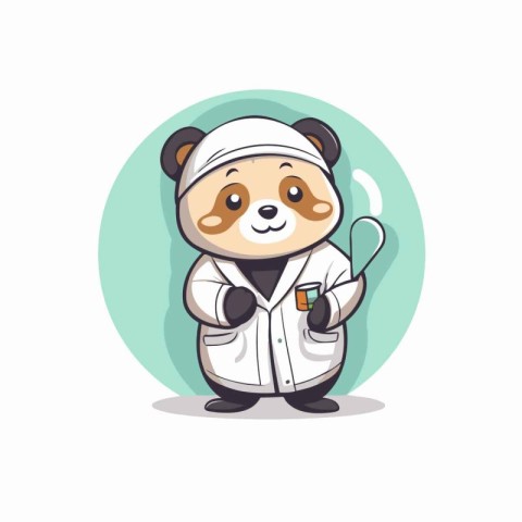 Cute panda in a lab coat with a thermometer. Vector illustration