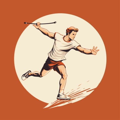 Badminton player in action. Vector illustration. Vintage style.