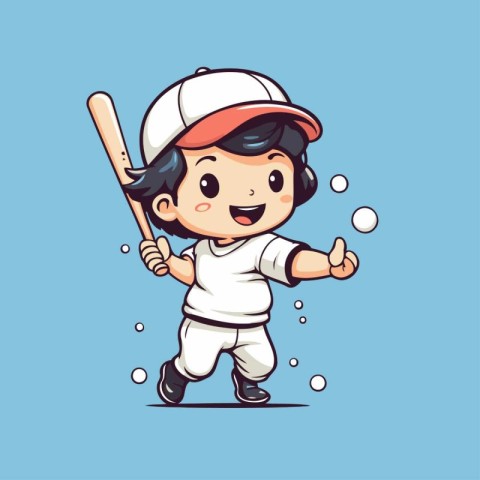 Cartoon boy playing baseball. Vector illustration of a boy playi