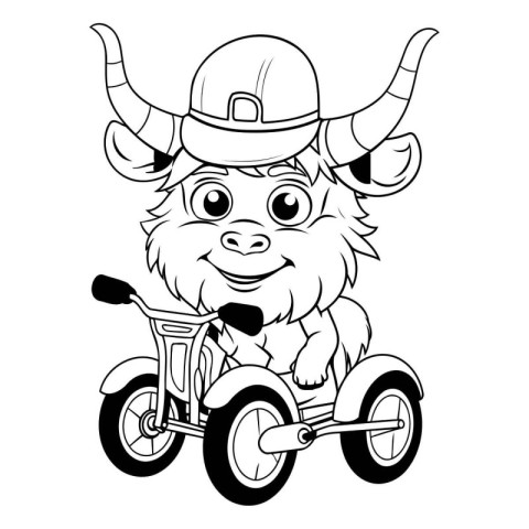 illustration of a bull riding a tricycle on a white background