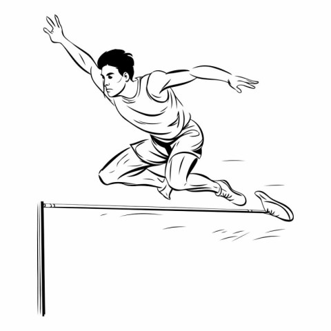 illustration of a man jumping over a hurdle on a white backgroun