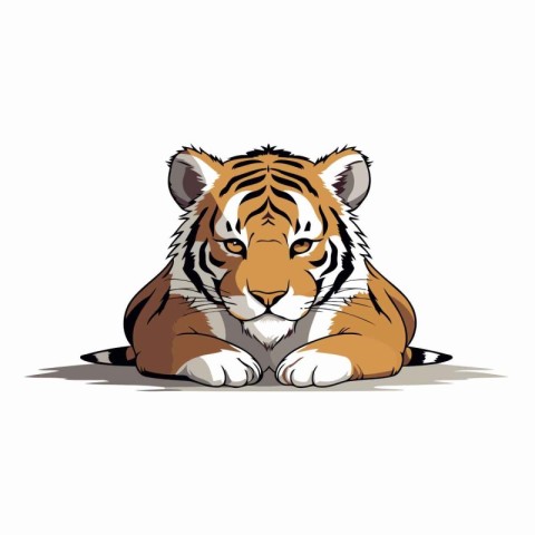 Vector illustration of a tiger lying on the ground. Isolated on