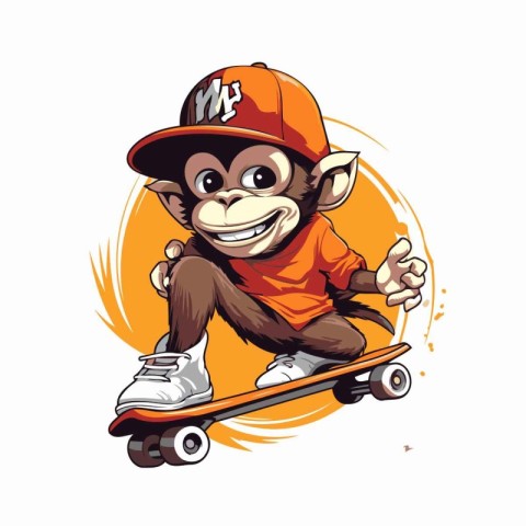 Monkey rides a skateboard. Vector illustration on white backgrou