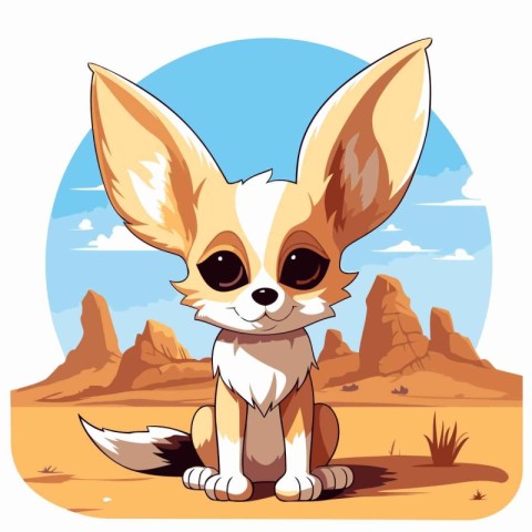 Cute cartoon chihuahua in the desert. Vector illustration.