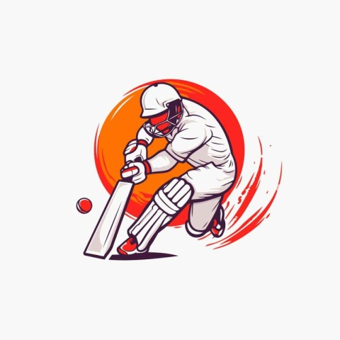 Cricket player with bat and ball vector logo design template.