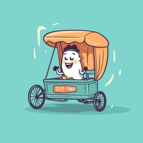 Vector cartoon illustration of Santa Claus rides on a tuk tuk.