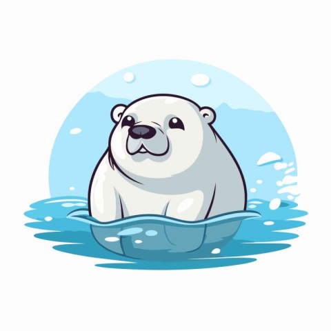 Cute polar bear swimming in the water. Vector cartoon illustrati