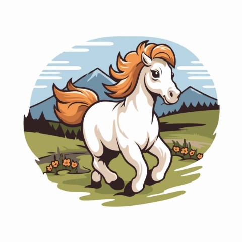 Horse in the meadow. Vector illustration on white background.