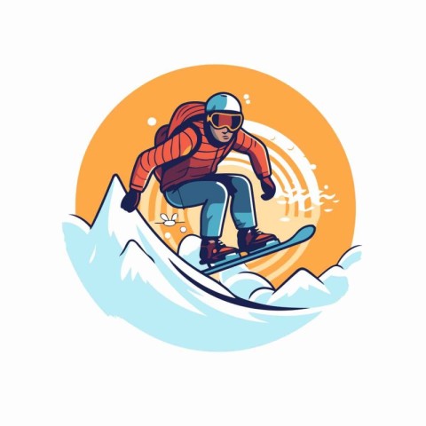 Snowboarder riding on a snowboard. Vector illustration in a flat