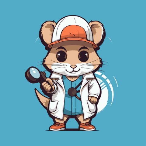 Cute cartoon hamster in a baseball cap and uniform. Vector illus