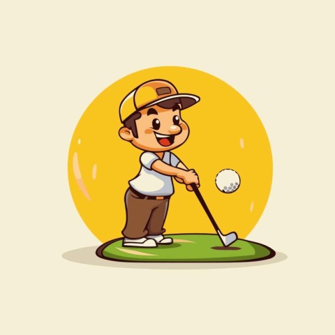 Golfer with ball on the golf course. Vector illustration.