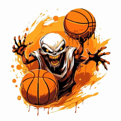 Skull playing basketball with ball. Vector illustration for your