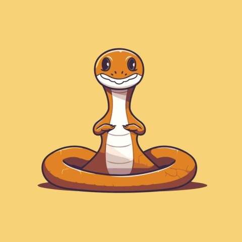 Cute snake on a yellow background. Vector cartoon character illu