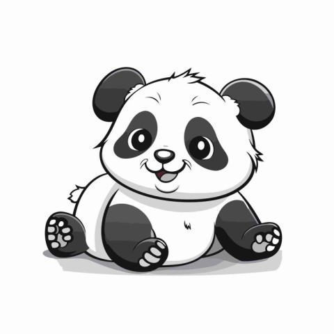 Cute cartoon panda sitting on white background. Vector illustrat