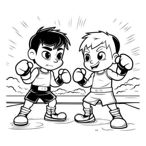 Cartoon Illustration of Kids Boxing Sport Characters Coloring Bo