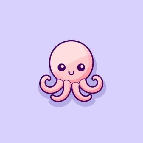 Cute cartoon octopus. Cute kawaii character. Vector illustration