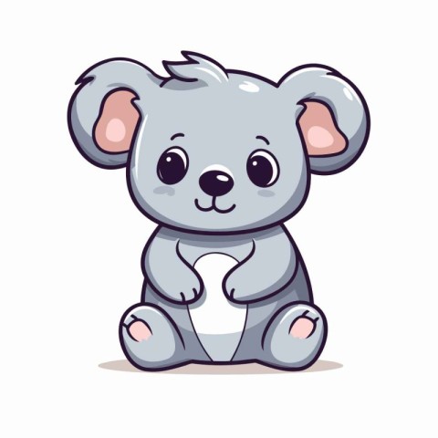 Cute cartoon koala sitting on white background. Vector illustrat