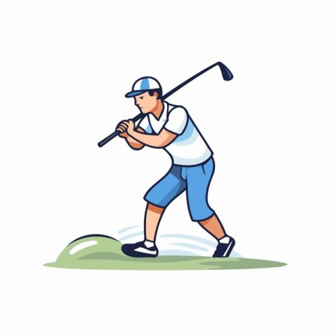 Golfer hits the ball on the golf course. Vector illustration