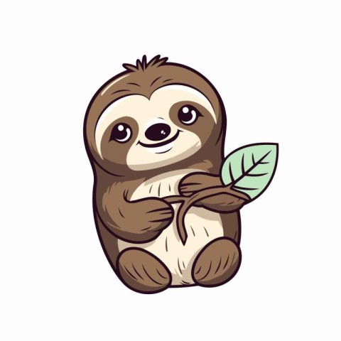 Cute cartoon sloth. Vector illustration isolated on white backgr