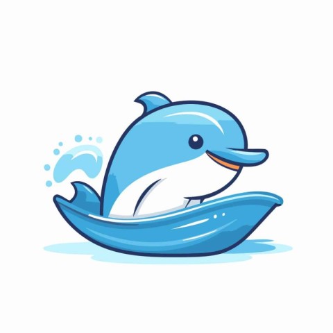 Cute dolphin in water. Vector illustration isolated on white bac